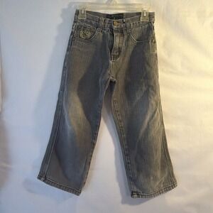 BOYS Vtg FUBU 90s Y2K JEANS FADED BLACK‎ DENIM WIDE BAGGY LEG SIZE 5